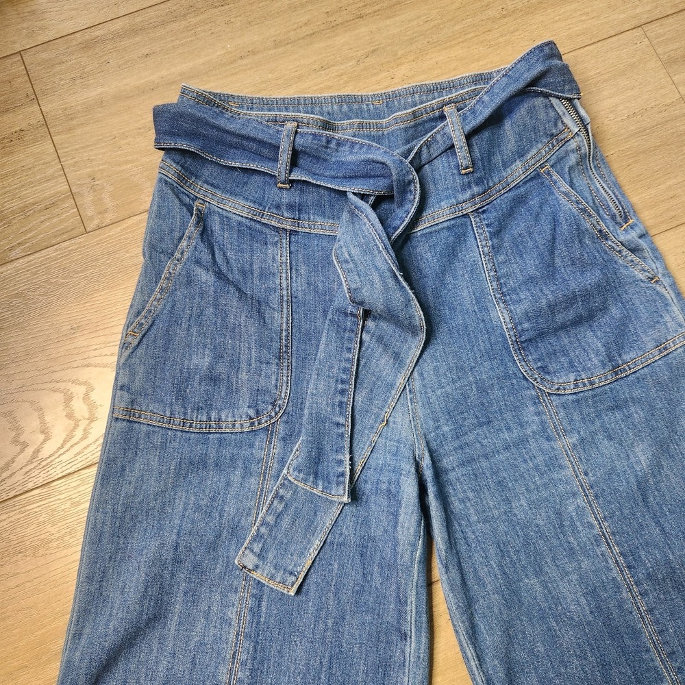 Pilcro Anthropologie High-Rise Wide-Leg Cropped Belted Jeans Sz 28 - Picture 11 of 13